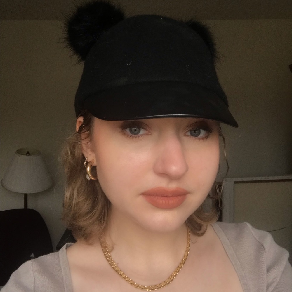 H&M faux fur Pom Pom felt hat with faux leather brim